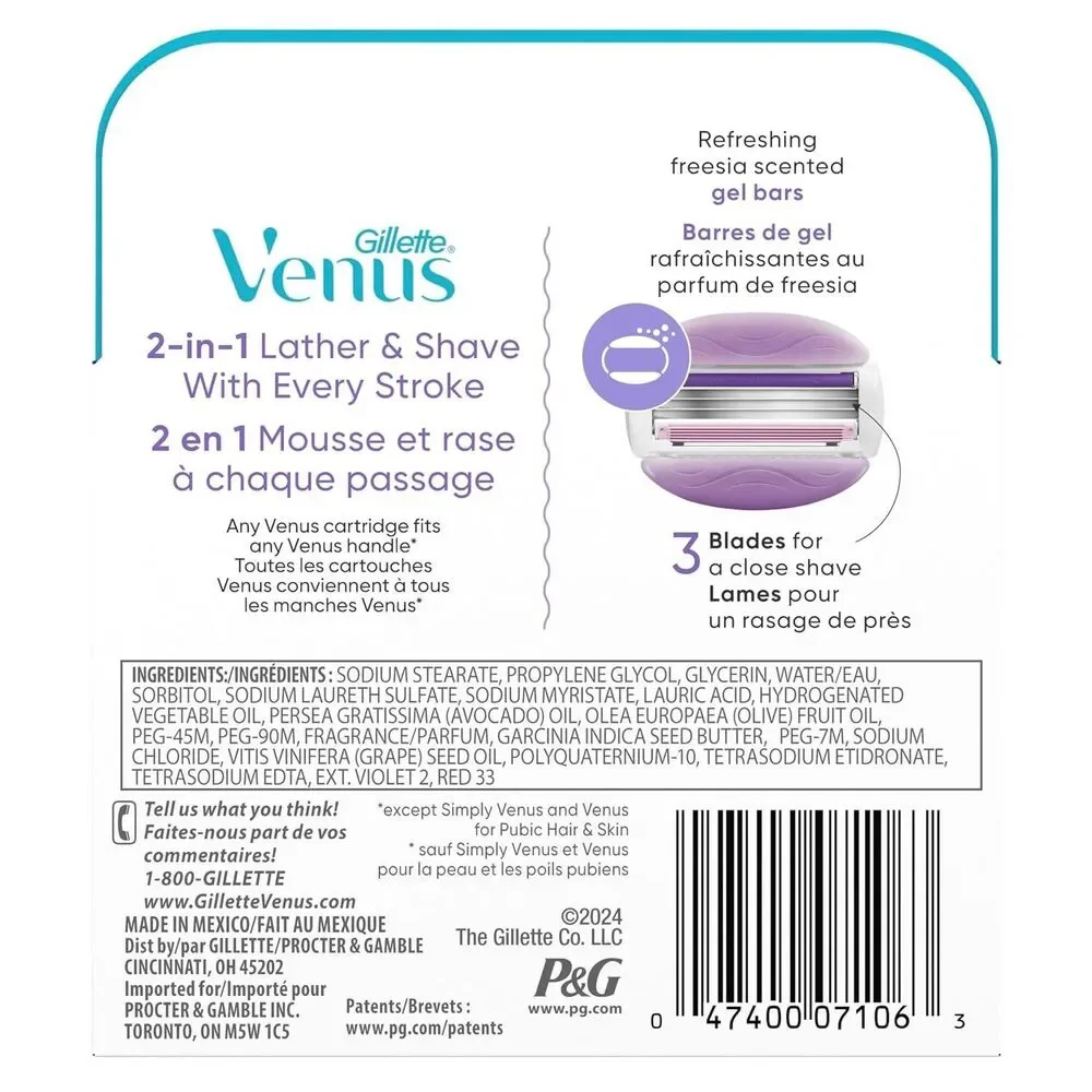 3-Pack Gillette Venus Women's ComfortGlide Freesia Razor White Refills 3 blades